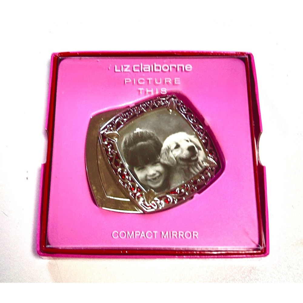 Liz Claiborne Compact Mirror Silver Red Enamel Filigree OS Silver NEW Y2K Gift